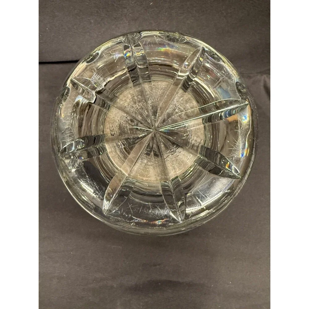 Vintage Crystal clear cut glass Vase Germany Lausitzer Glas etched grapes 10.5”